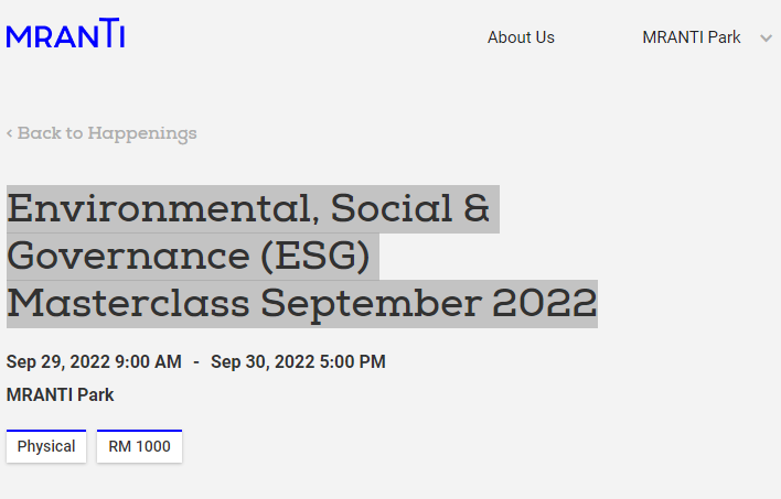 Environmental, Social & Governance (ESG) Masterclass September 2022